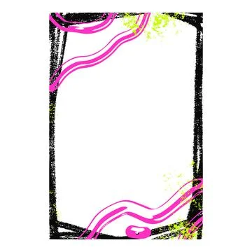 Vignette frame with playful squiggle borders and thin drawn lines. Pink and lime Illustrazione stock