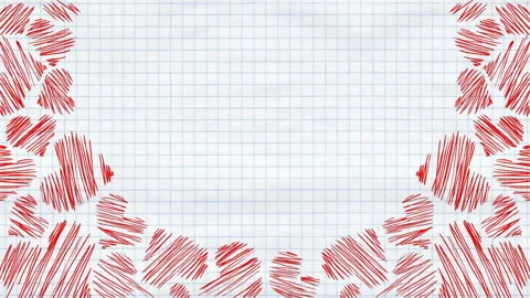 Vignette with hearts - hatching, animation, background copybook Vidéo 123490454