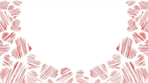 Vignette with hearts - hatching, animation, white background 4K Stock Footage 123489241
