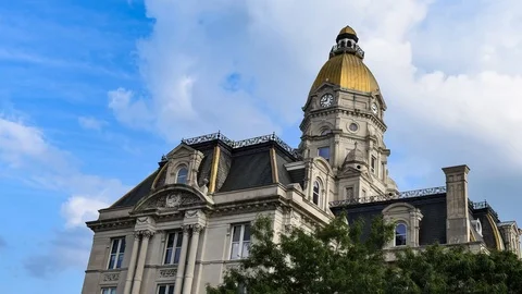 Vigo County Courthouse and Clouds Time Lapse Video stock 112070913