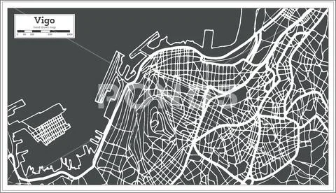Vigo Spain City Map in Retro Style. Outline Map. Stock Illustration