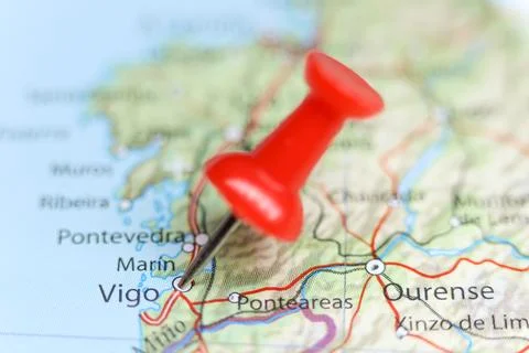 Vigo, Spain pin on map Stock Photos