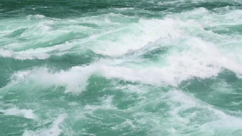 Vigorous whitewater rapids in Niagara River displaying raw power and beauty of Stock Footage 295469271