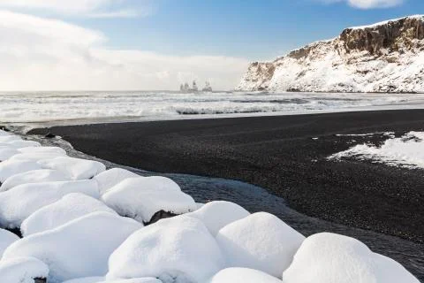 Vík black sand beach Stock Photos