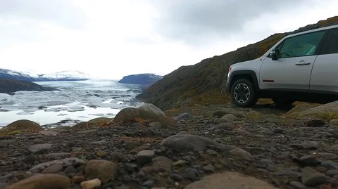 VIK, ICELAND - MAY 05, 2018. Jeep Renegade Unlimited four wheel drive vehicle Stock Footage 119989974