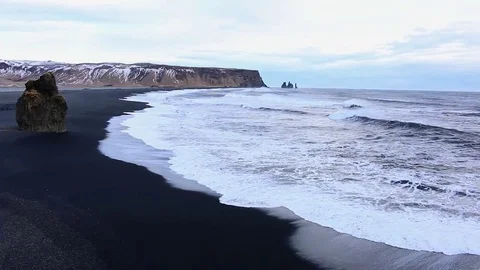Vik Iceland waves at the black beach in winter Stock-Footage 69088139