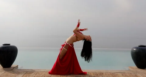Vika's Belly Dance - 4 (Side View and leaning back) Stock Footage 167826256