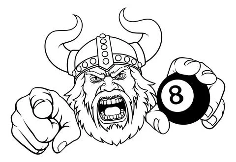 Viking Billiards Pool 8 Black Ball Sports Mascot Stock-Illustration
