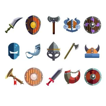 Viking Cartoon Weapon and Equipment. Game icons Stock Illustration