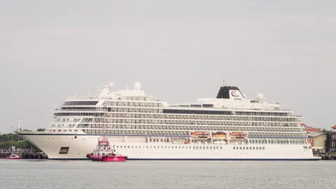Viking cruise ship docking at benoa harbour in bali, indonesia Stock Footage 329401234