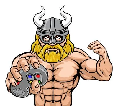 Viking Gamer Gladiator Warrior Controller Mascot Stock-Illustration