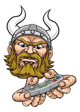 Viking Gamer Video Game Controller Mascot Cartoon Stock Illustration