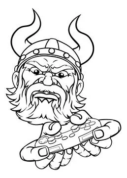 Viking Gamer Video Game Controller Mascot Cartoon Stockillustratie