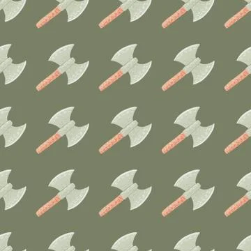 Viking hatchets seamless doodle pattern in pastel pale tones. Grey scandinavi Stock Illustration