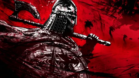 Viking in a helmet with a shield and an axe stands proudly in profile on a drakk Stock Footage 237059448