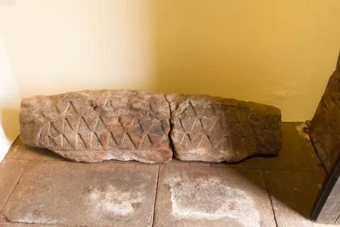 A Viking hogs back tomb stone, in Church of St. Michael, Addingham near Littl Stock Photos