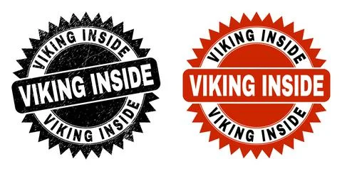 VIKING INSIDE Black Rosette Seal with Scratched Texture Stock Illustration