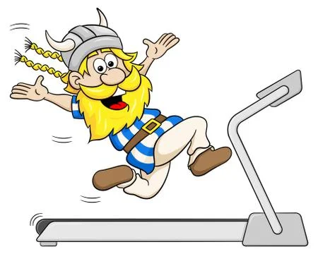 Viking jogging on a treadmill Stock Illustration