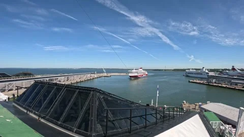 Viking Line ferry ship navigating inside Port of Tallinn harbor basin Stock-Footage 340329604