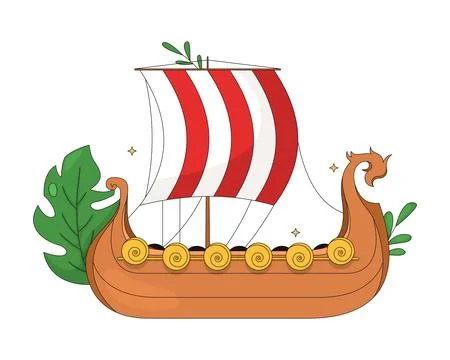 Viking longship 2D vector illustration Ilustración de archivo