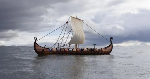 Viking longship 3D animation side view HFR 8K Stock Footage 282767700