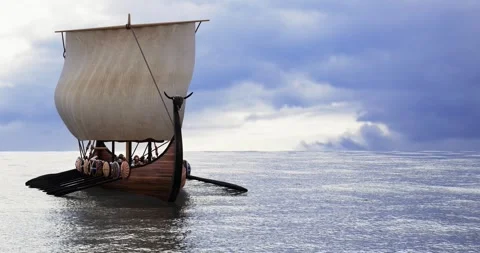 Viking longship 3D render animation in 8K HFR Stock Footage 282166205