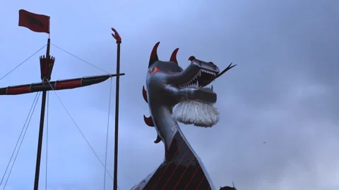 The Viking Longship at the Up Helly Aa fire festival, Lewrwick Stock Footage 328018437