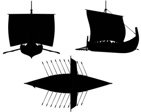 Viking Longship Silhouettes with Oars Stock Illustration