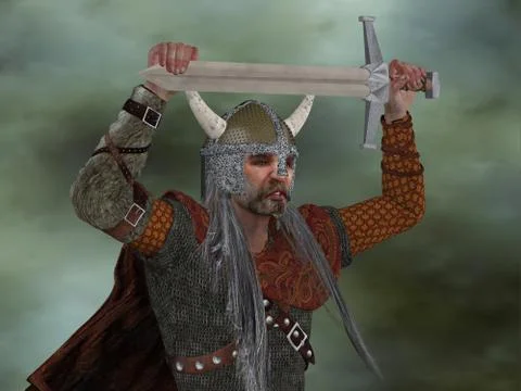 Viking Man with Sword Stock Illustration