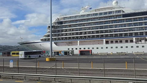 Viking Orion cruise ship berthed at Wellington Harbour port terminal, New Stock Footage 320862029