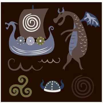 Viking pattern objects on dark background イラスト素材