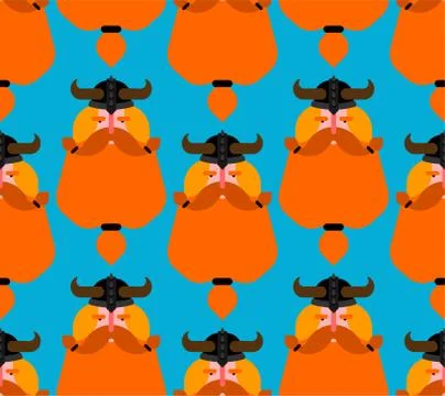 Viking pattern seamless. Battle gnome with beard background. vector texture Stock Illustration