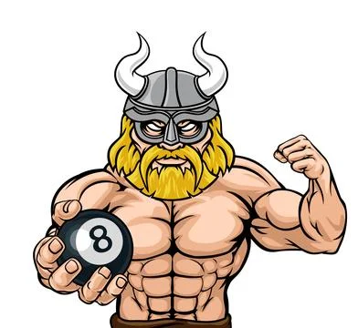 Viking Pool 8 Ball Billiards Mascot Cartoon Stock Illustration