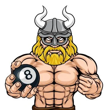 Viking Pool 8 Ball Billiards Mascot Cartoon Stock Illustration