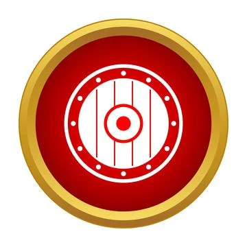 Viking round shield protection icon with red circle Stock Illustration