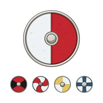 Viking round shields set with various patterns Stock Illustration