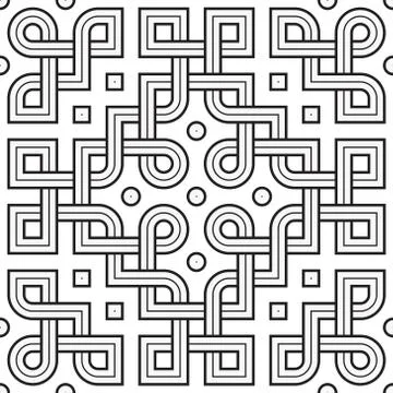 Viking Seamless Pattern Tile - Interweaved Rings n Squares Stock Illustration