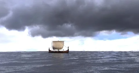 Viking ship 3D render animation distance Stock Footage 286194347