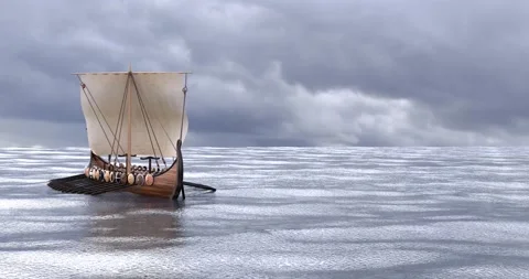 Viking ship longship 3D render animation Stock Footage 286194432