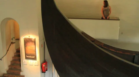 Viking ship in museum pan Stock Footage 27557982