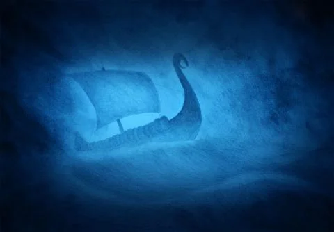 Viking ship in the storm Illustrazione stock