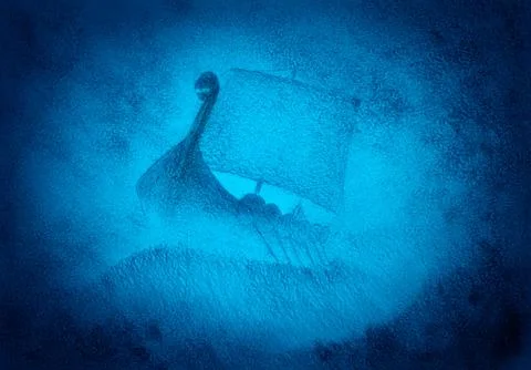 Viking ship storm Illustrazione stock