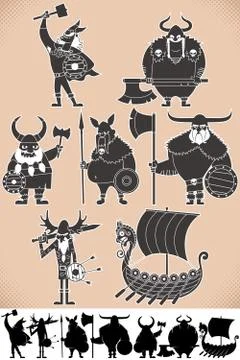Viking silhouettes Stock Illustration