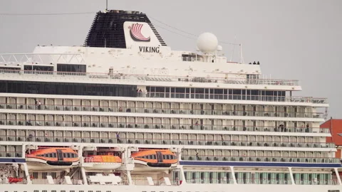 Viking sky cruise ship docking at benoa harbor in bali, indonesia, closeup Stock Footage 329401167