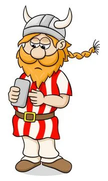 Viking with a smartphone Stock Illustration