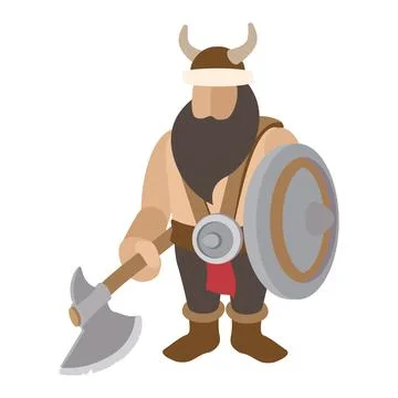 Viking stand with shield character Stock Illustration