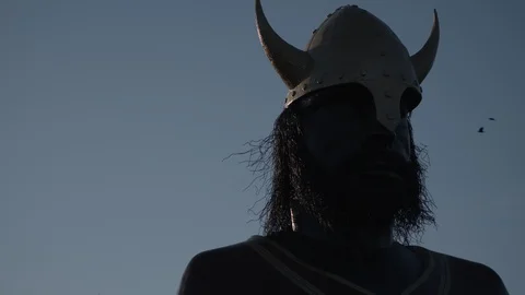 Viking Statue Pan Tracking Shot Slow Motion Stock Footage