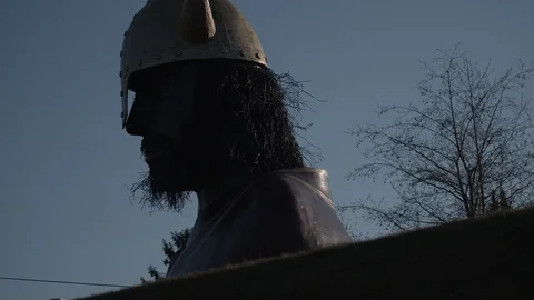Viking Statue Pan Tracking Shot Slow Motion Video stock 129487115