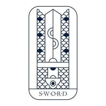 Viking sword and chain mail. Northern fantasy battle line art emblem. Stock Illustration