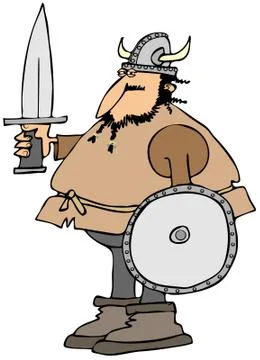 Viking with a sword and shield Stock Illustration